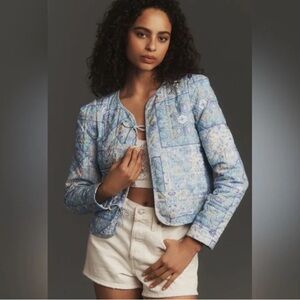 Anthropologie Dolan Bow-Front Linen Quilted Lady Jacket